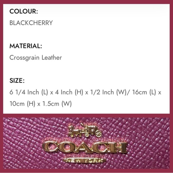 Coach Wristlet in Black Cherry New Corner Zip Wristlet sparkly purple red NWOT - Picture 4 of 9